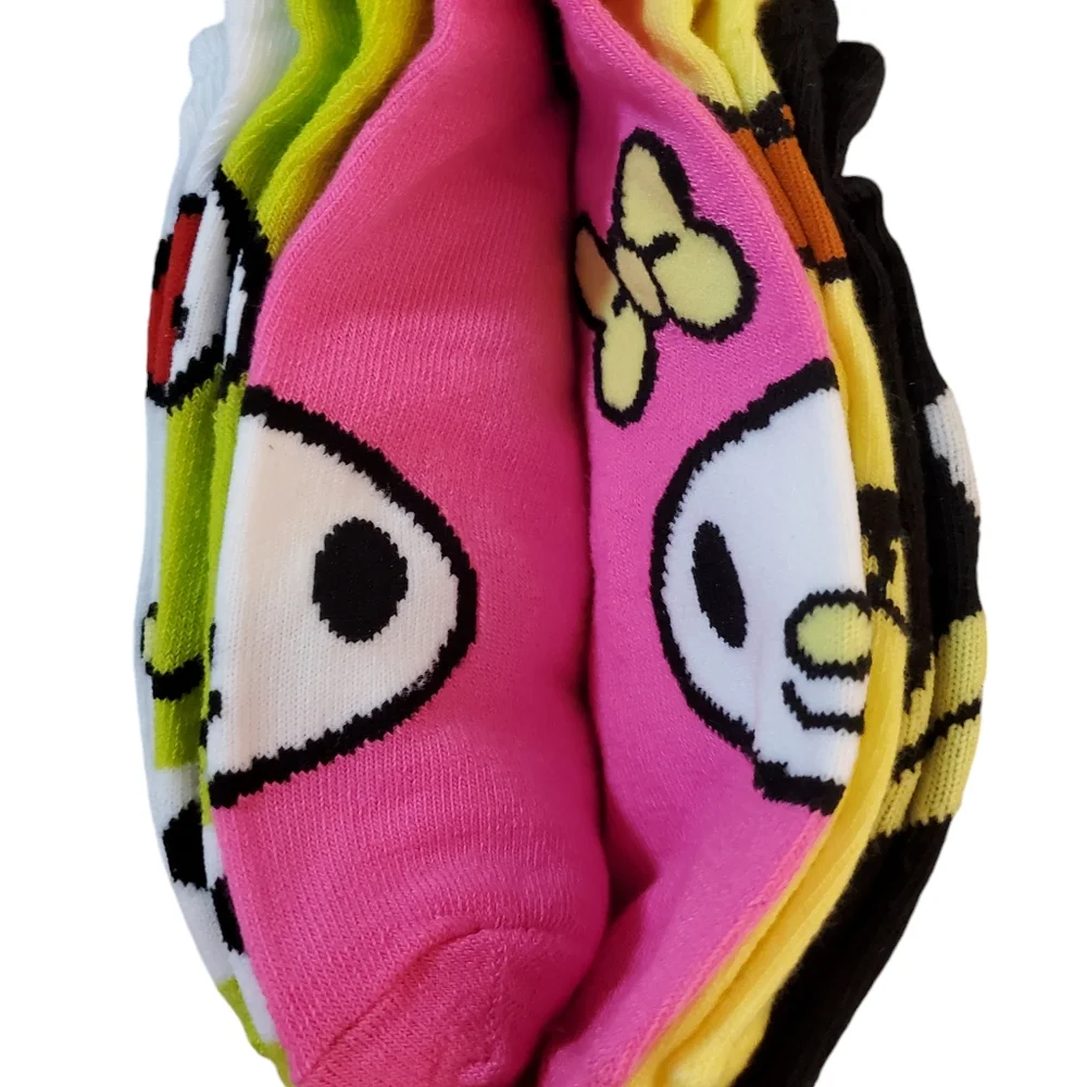 Hello Kitty Women's No Show Socks 5‎ Pairs Assorted Neon Colors New